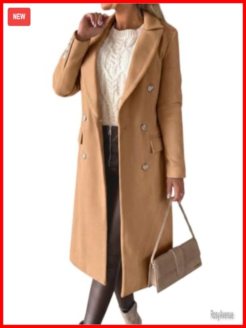 Womens Wool Long Trench Coat Double Breasted Pea Coat Fall Winter